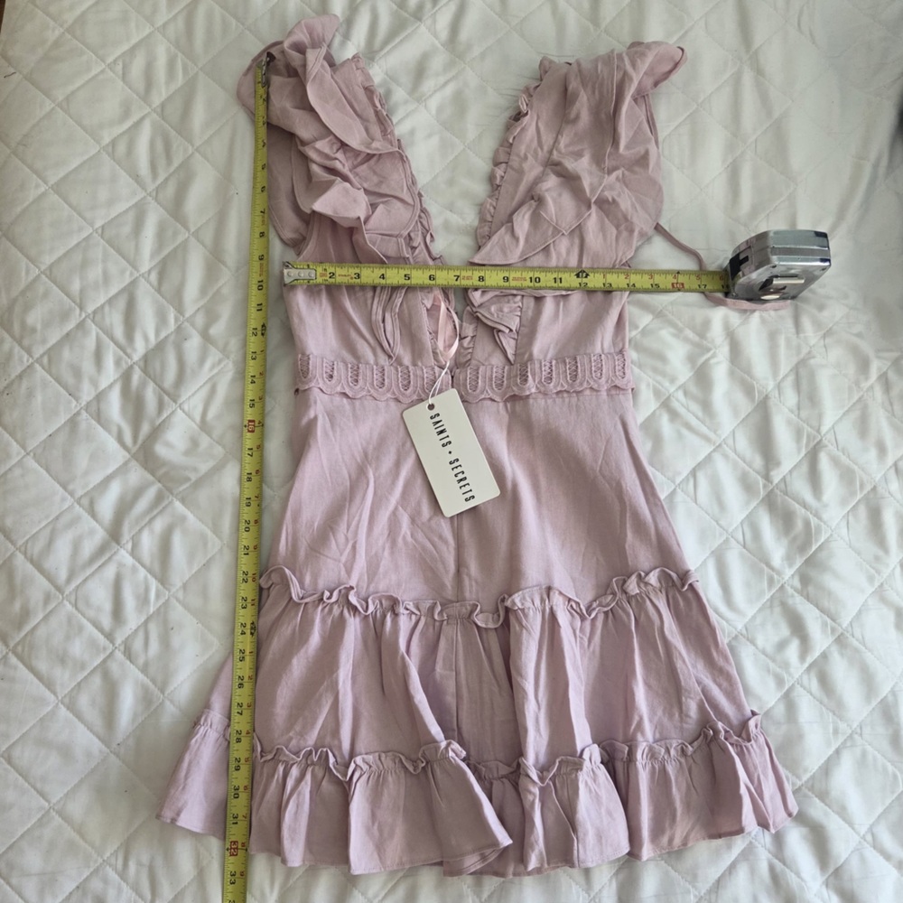 Saints + Secrets New W/Tag Blush Mauve Pink Ruffled Mini V Neck Sleeveless Dress - Picture 3 of 5
